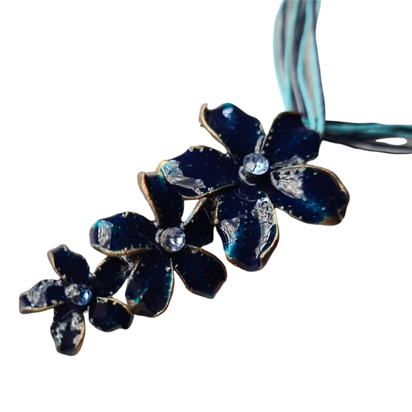 SALE💕 Jewellery Set Blue Flower Pendant Necklace Matching Drop Earrings - Picture 5 of 9